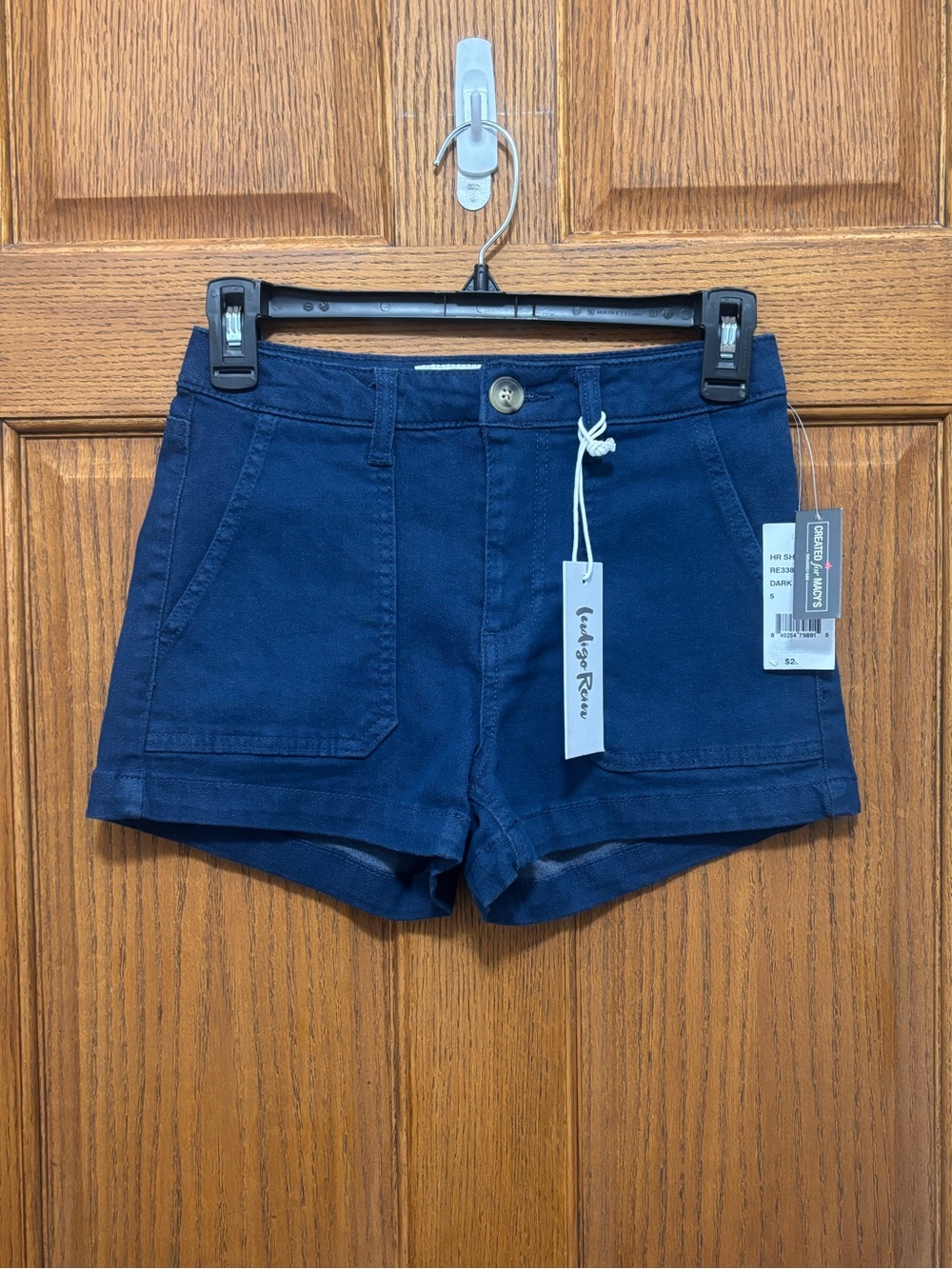 Indigo Rein Dark Blue High Waist Patch Pocket Shorts